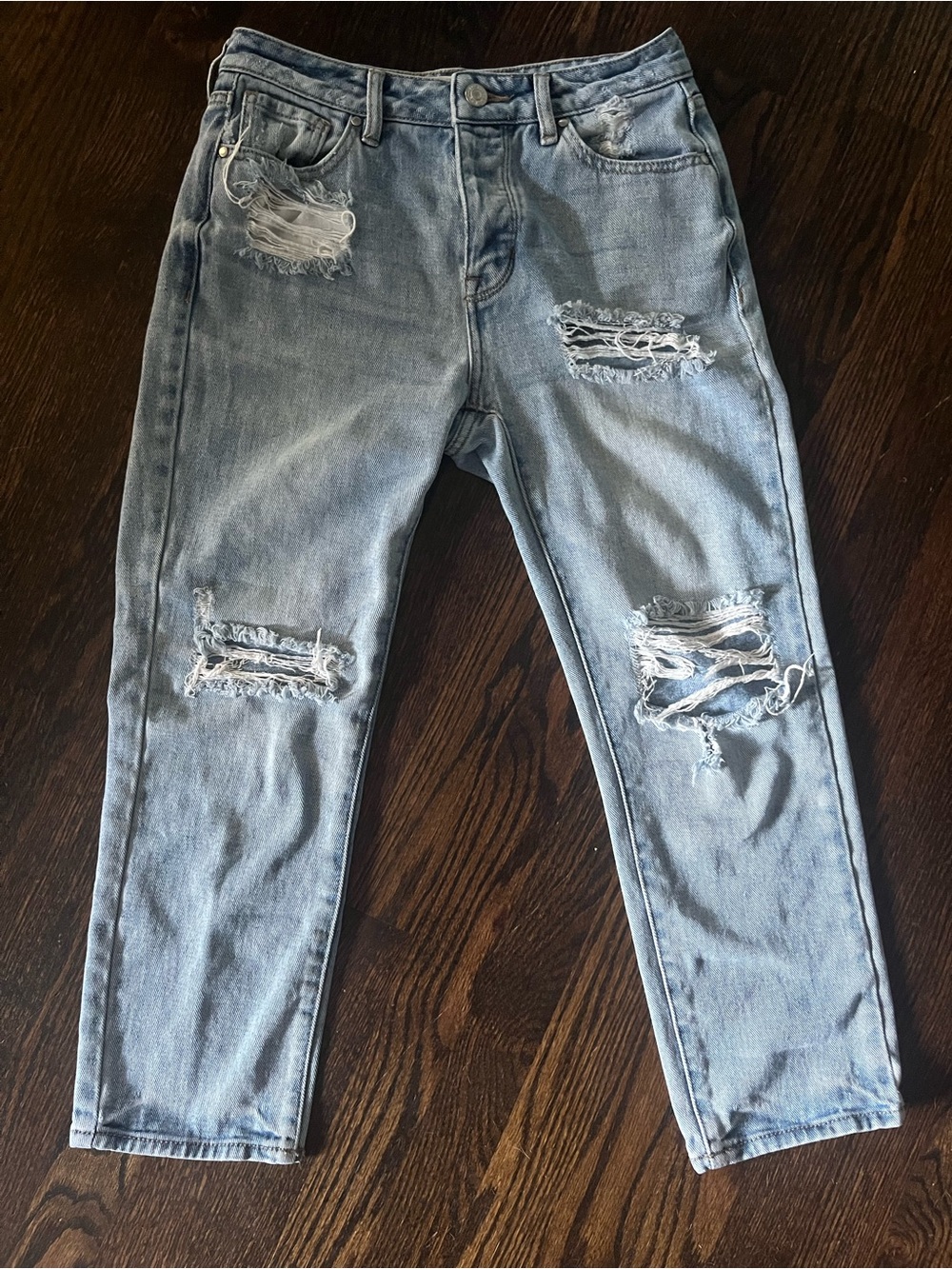 PacSun Womens Distressed Mom Jeans Light Wash Button Fly 5-Pocket Size 24